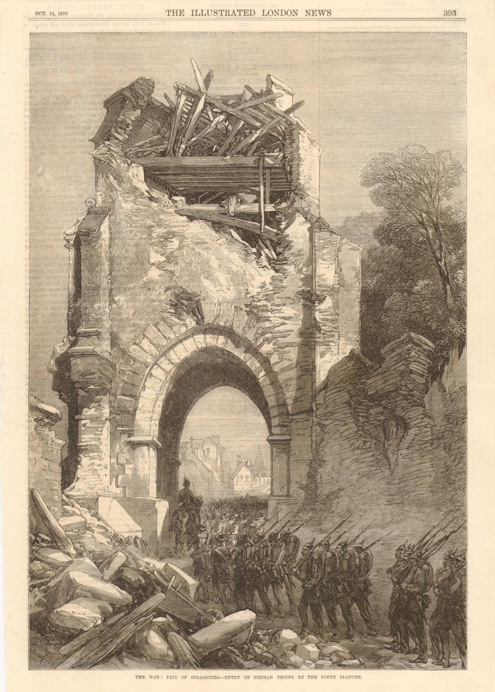 Franco-Prussian War: Fall of Strasbourg. German troops at the Porte Blanche 1870